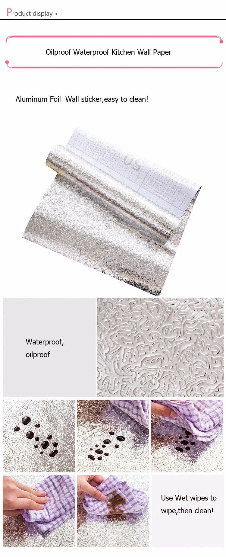 Aluminum Foil Silver Orange Peel Moisture-Proof Cabinet Pad Wallpaper High Temperature Resistant Kitchen Tile Creative Oil Proof Sticker